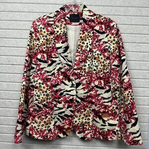 Bern & Mort Women’s 14 Coral Reef Animal Print Blazer Jacket Button Front
